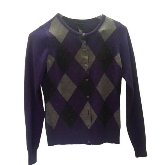 New York & Company Sweaters - New York & Company Purple Argyle Button-Down Cardigan Sweater